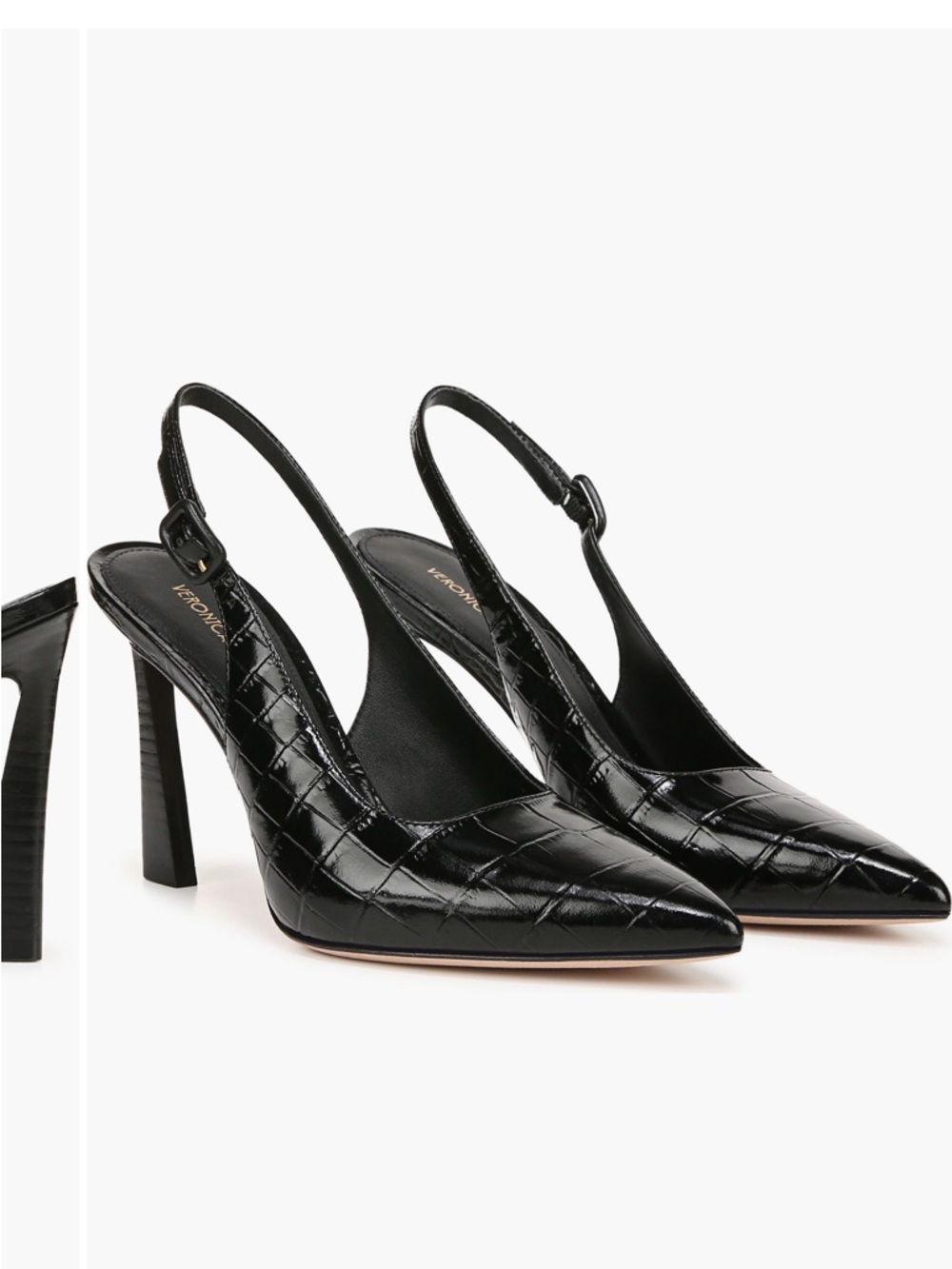 Veronica Beard Callie Black Embossed Leather Slingback Pointed-Toe Heels